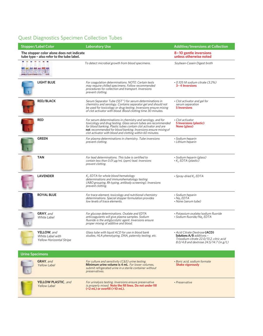 Quest Diagnostics Tube Color Guide 2024 - Jenna Lorilee