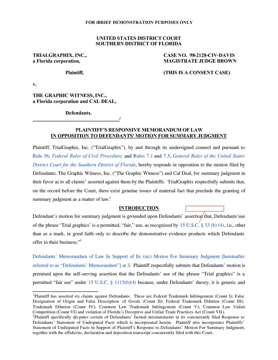 02 Plaintiff S Responsive Memo Of Law In Opposition To Defendants Motion For Summary Judgm