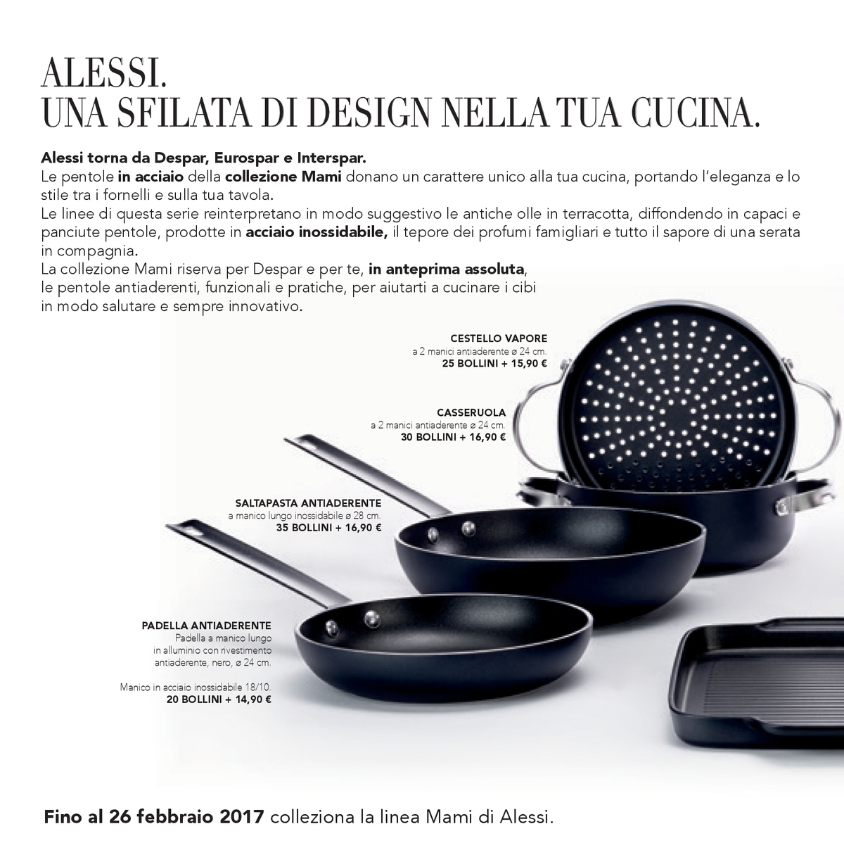 Alessi - Padella acciaio Manico Lungo 28cm linea Pots&Pans