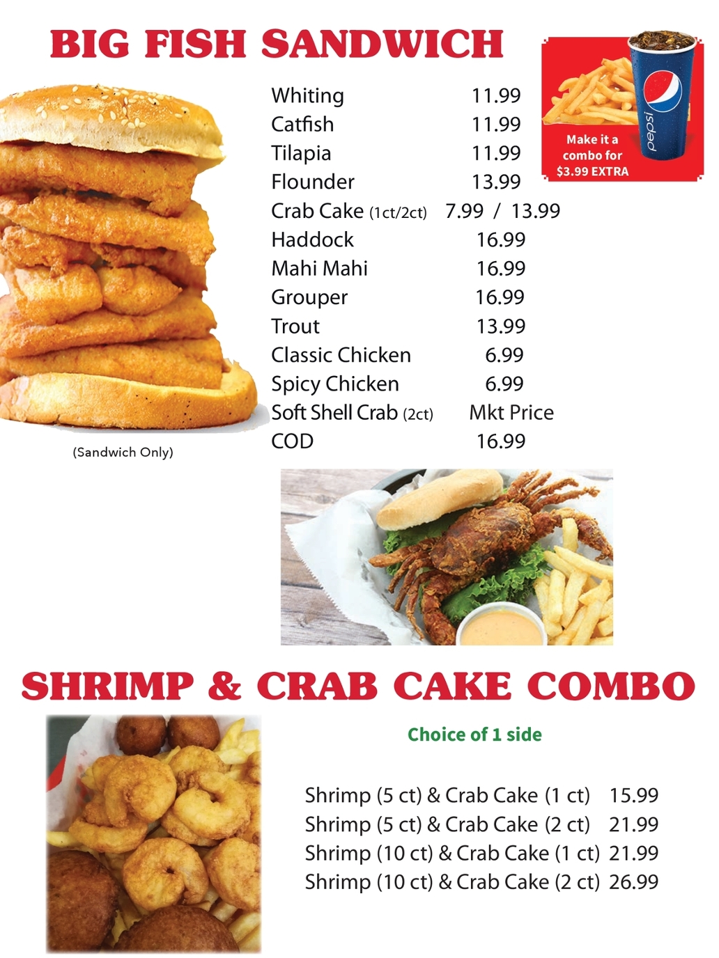 Seafood deals kitchen menu