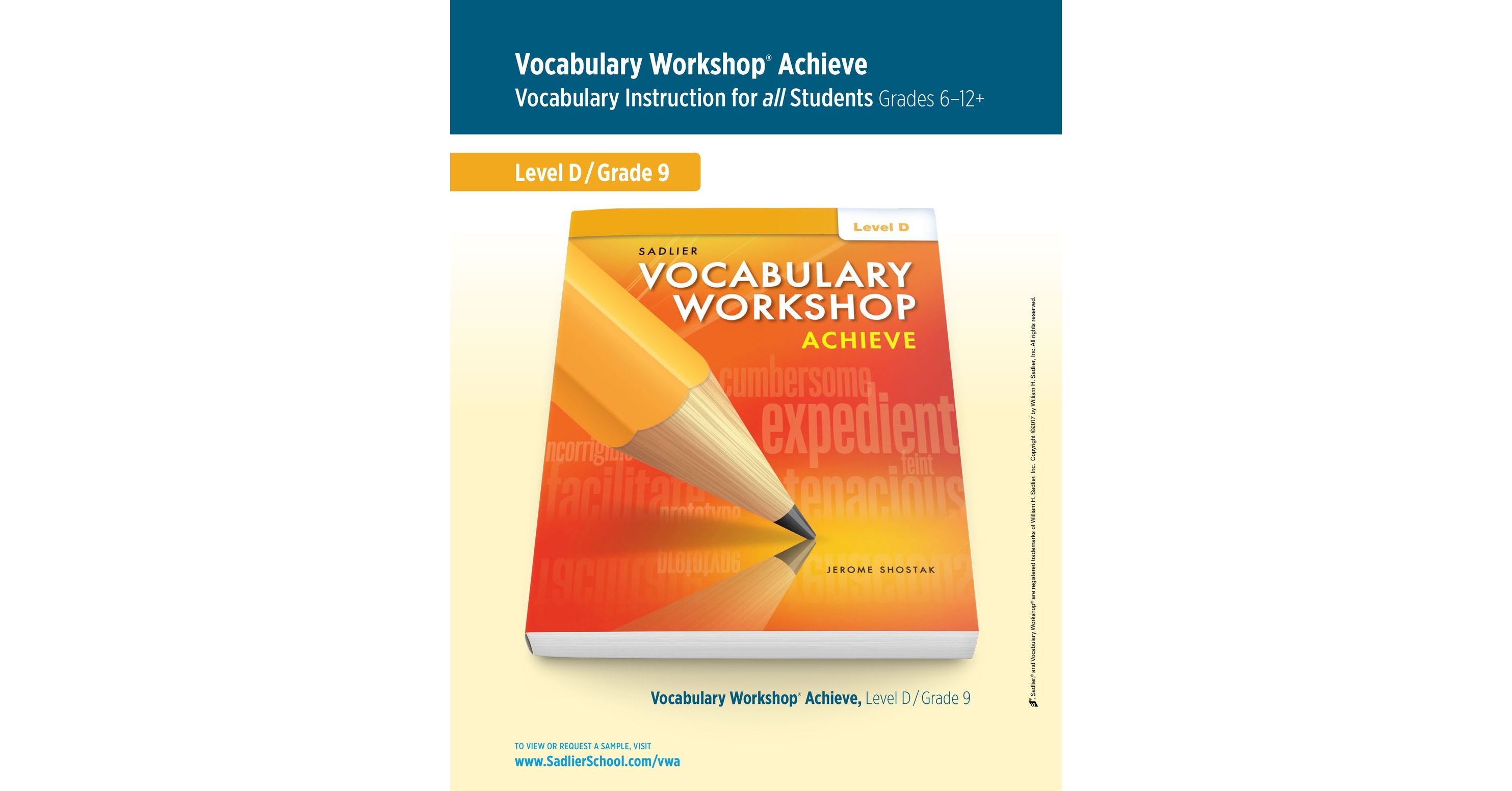 Sadlier Vocabulary Workshop Achieve Level D Answer Key WORK