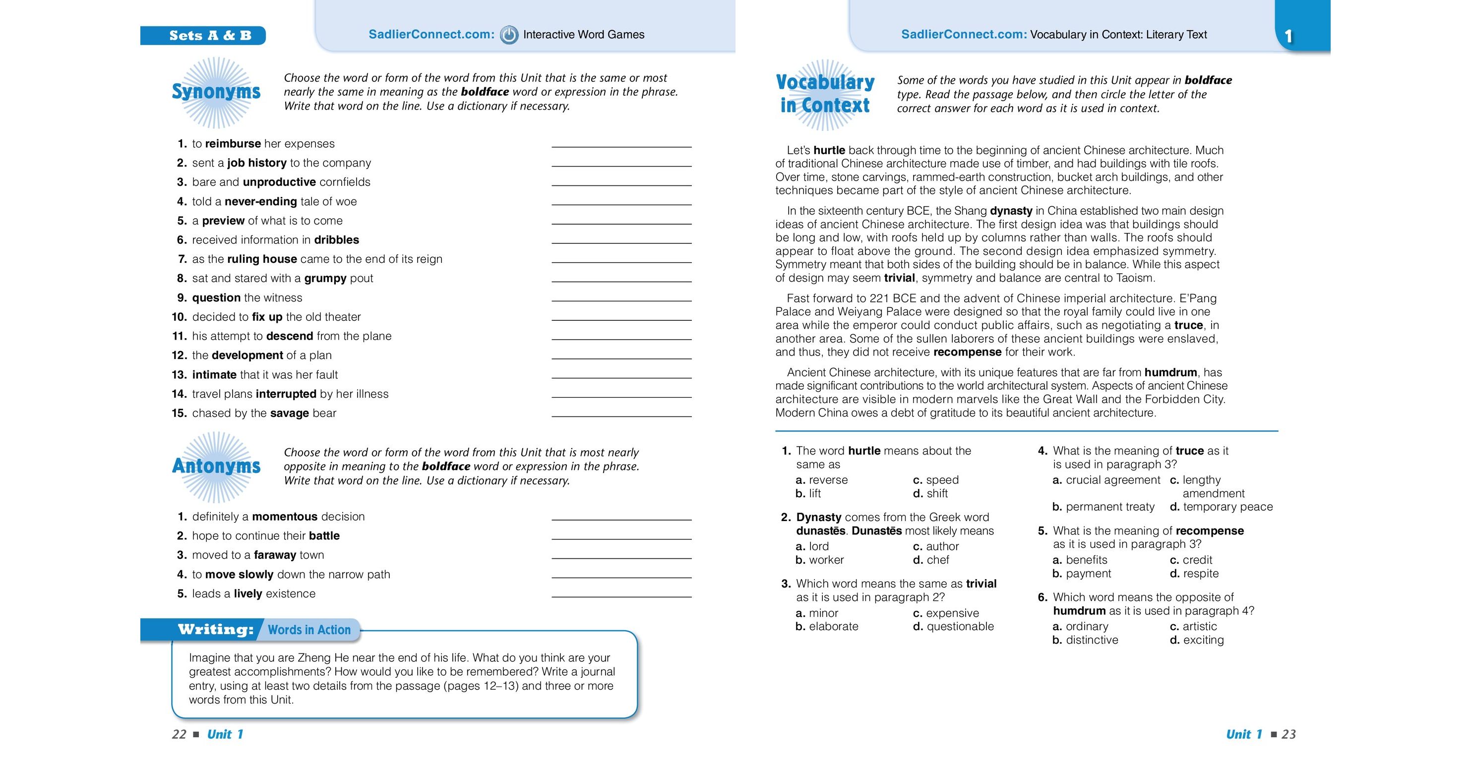 Vocab Unit 11 Level C Answers