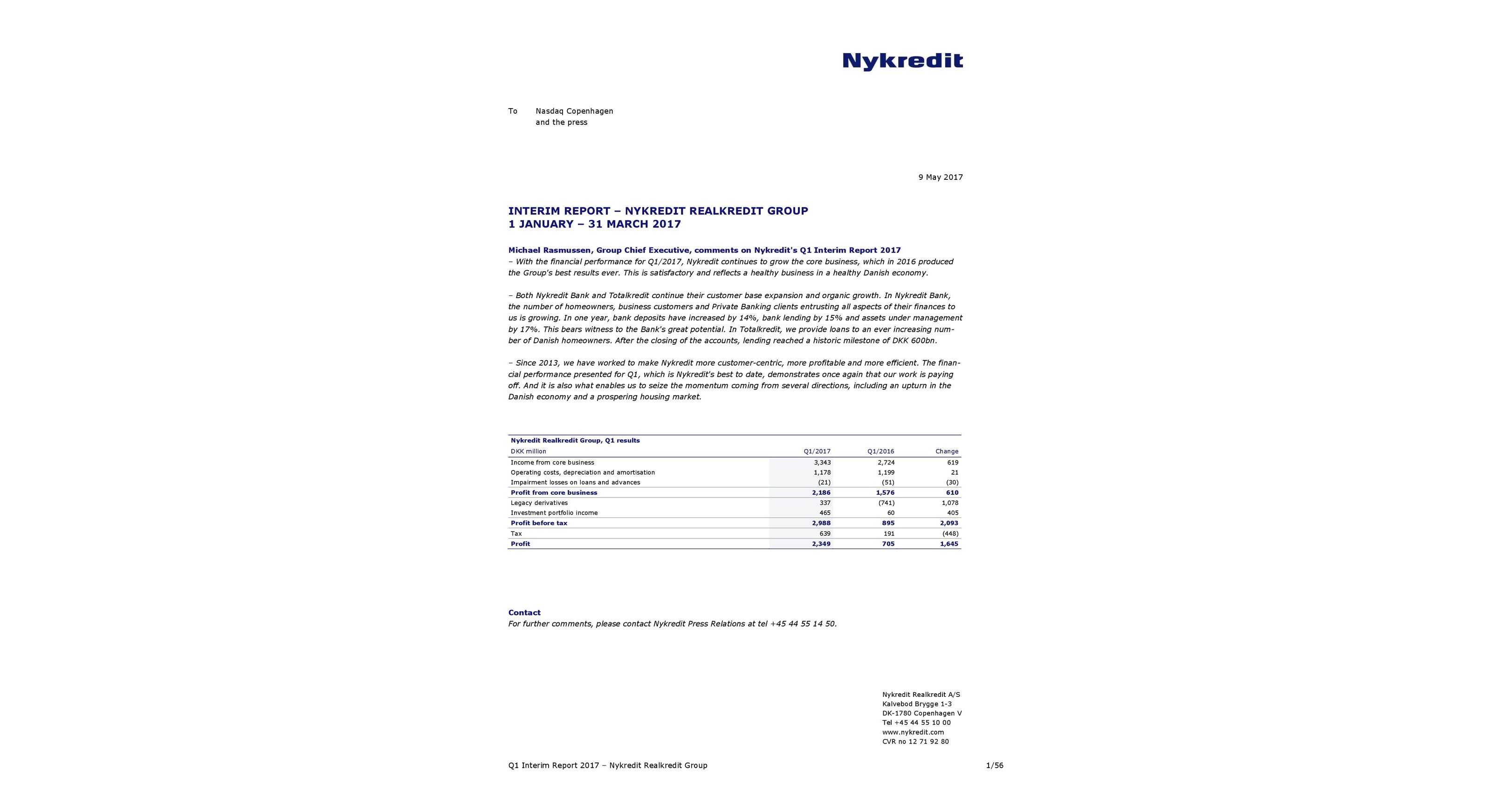 Nykredit Realkredit Group - Q1 Interim Report 2017 - 09052017